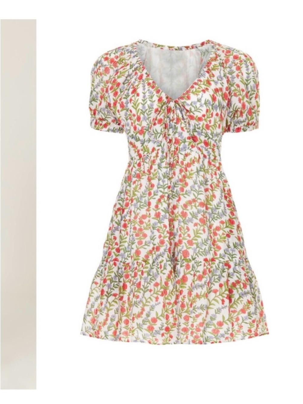 Banjanan White Mini Dress with Red and Green Floral Print